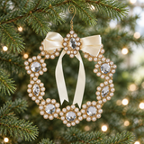 Set de 2 adornos de 10" con forma de corona de perlas y joyas con lazo