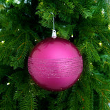 6" Fushia Glitter Ball Ornament Set Of 4