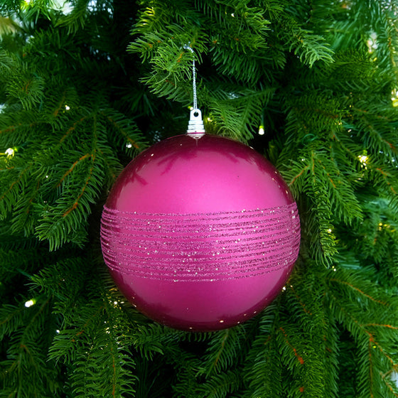 6" Fushia Glitter Ball Ornament Set Of 4