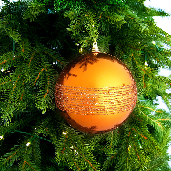 6" Dark Orange Glitter Ball Ornament Set Of 4