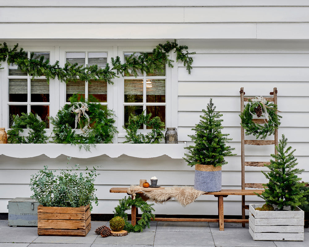 Grandis Set 2 Pre-Lit Trees, Wreath, & Garland Battery Operated