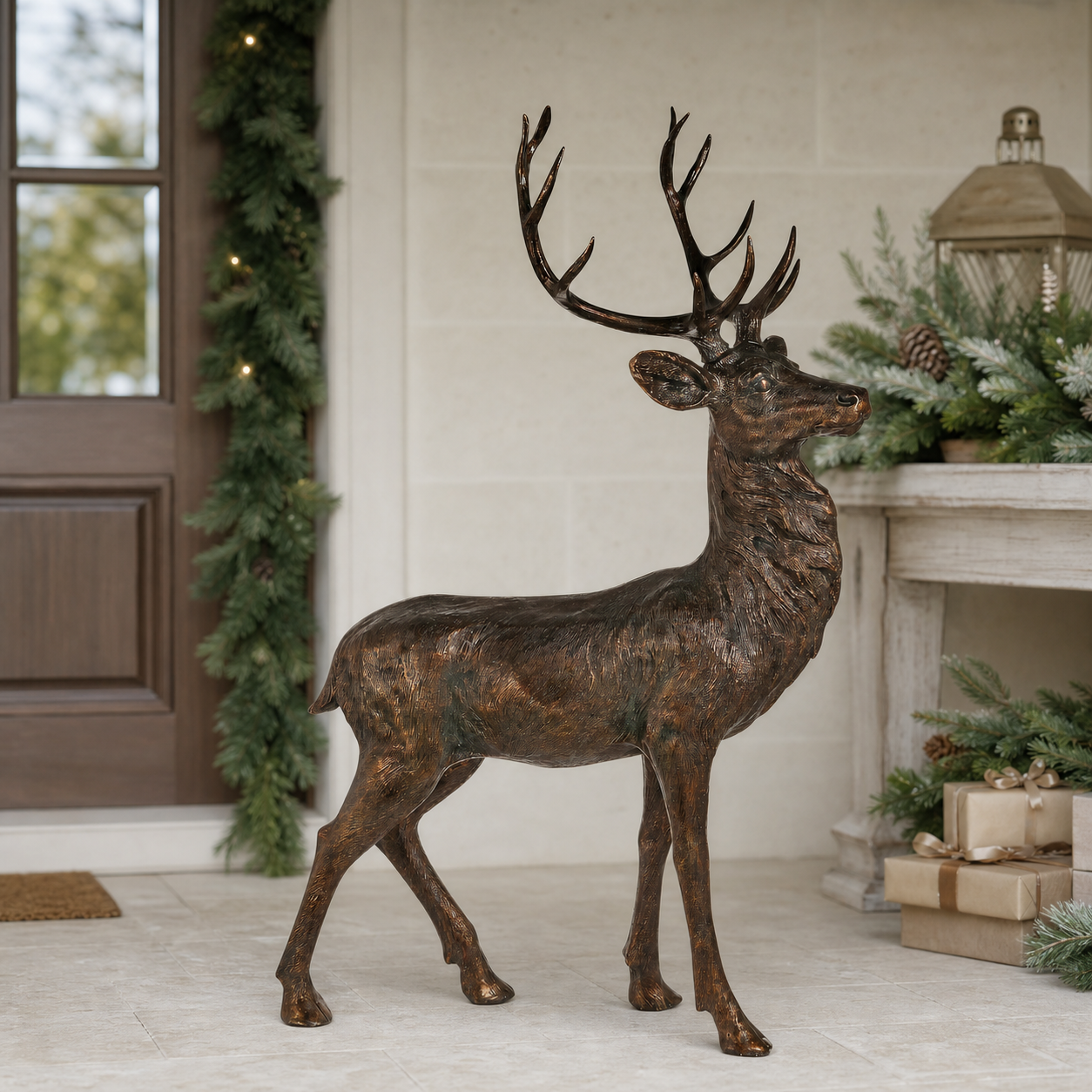 4 FT Bronze Standing Stag Statue