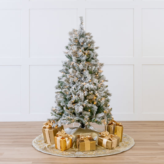 6 FT Flocked Tree Pre-Lit Clear Lights
