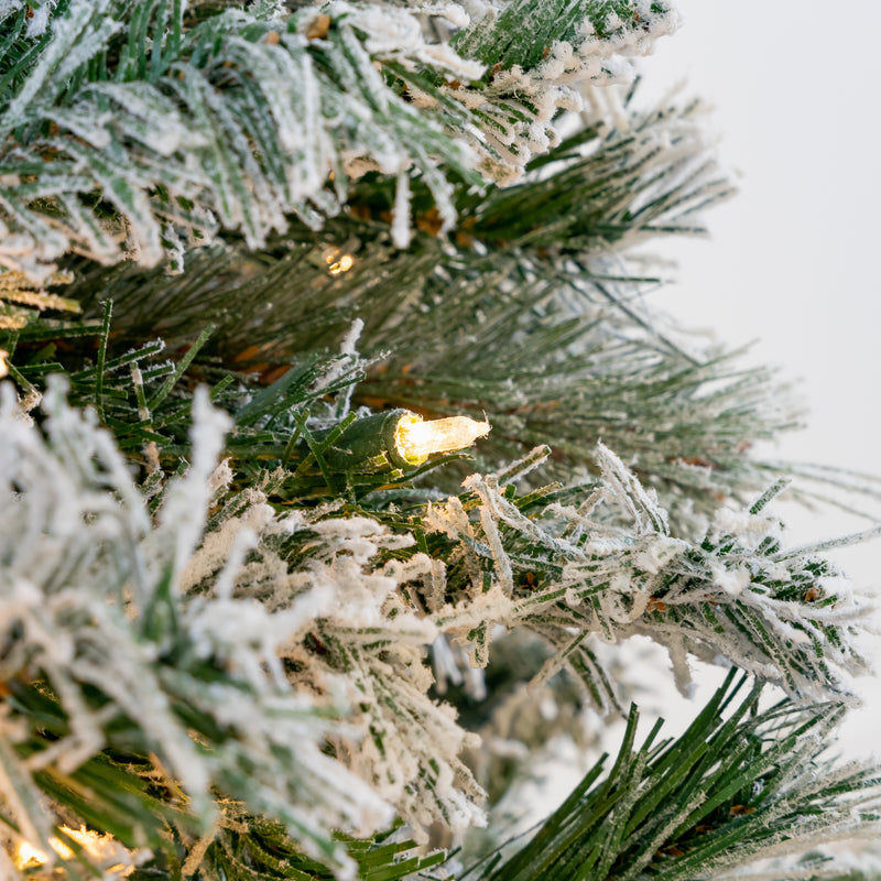 Árbol de Navidad floculento de 1,83 m con luces claras preinstaladas