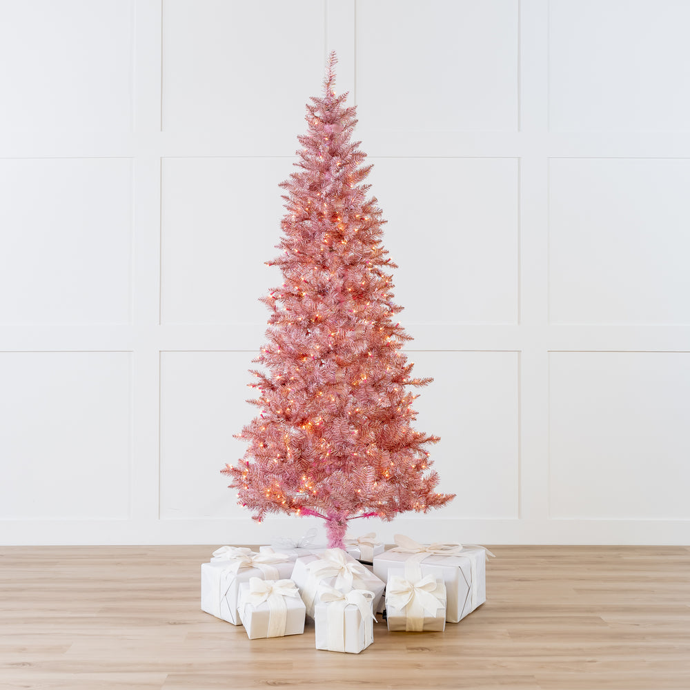 Pink Tinsel Slim Tree Pre-Lit Clear Lights