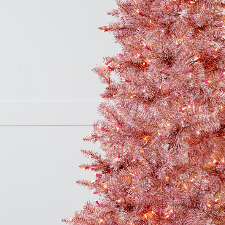 Pink Tinsel Slim Tree Pre-Lit Clear Lights