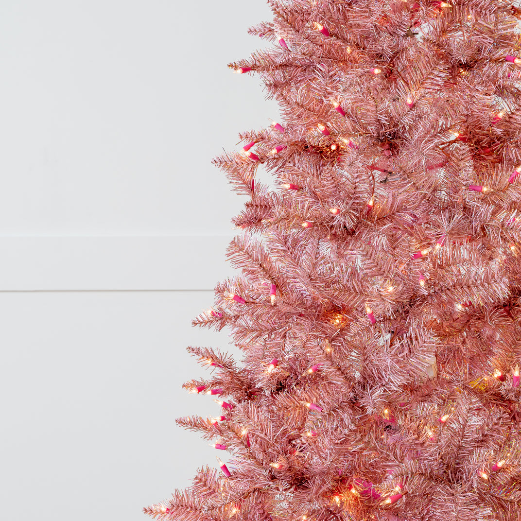 Luces transparentes preiluminadas de árbol delgado de oropel rosa