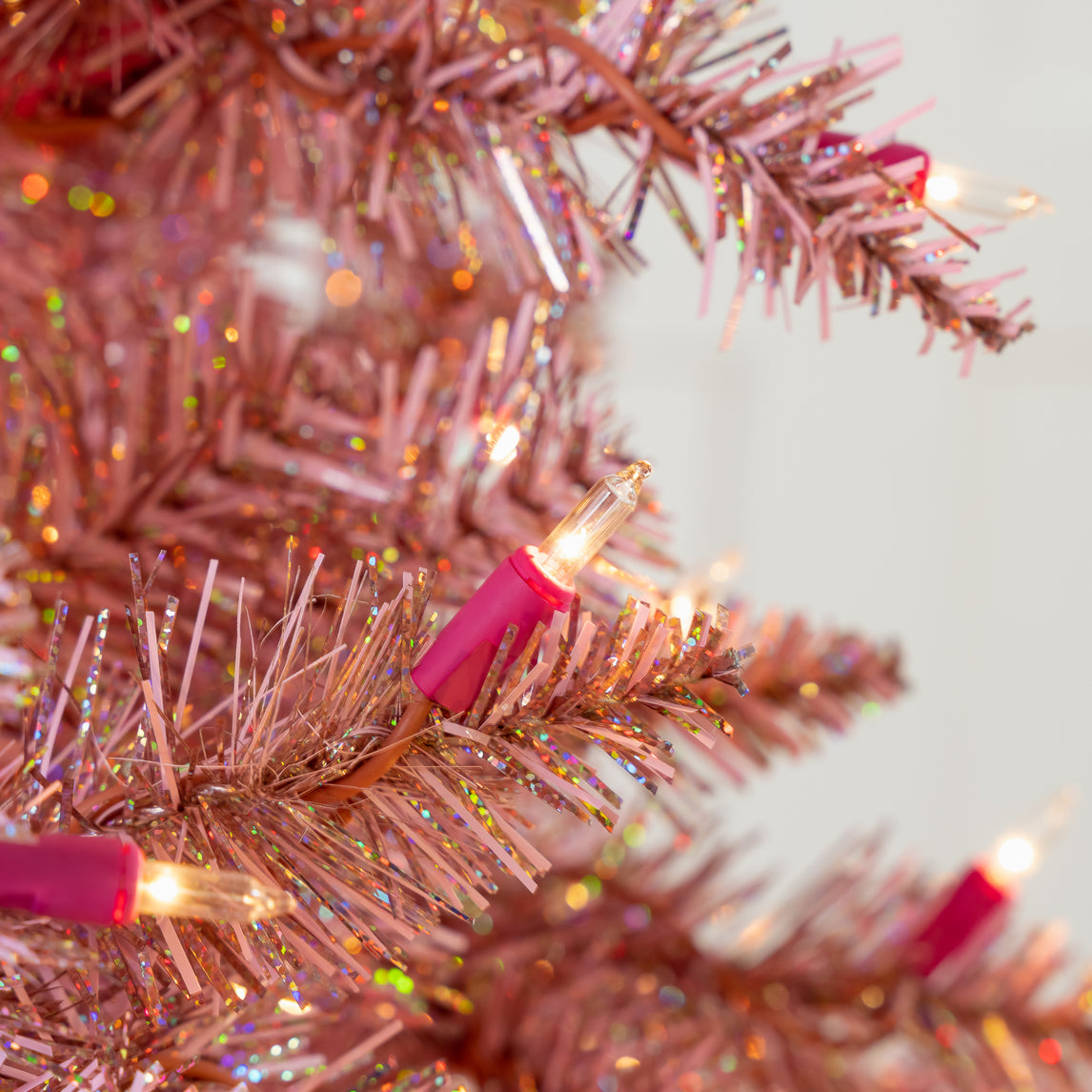 Pink Tinsel Slim Tree Pre-Lit Clear Lights