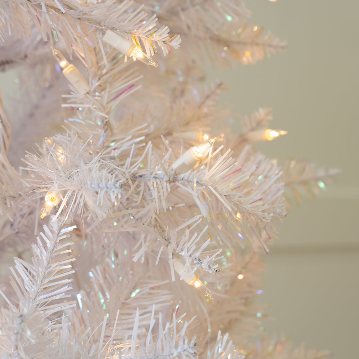 White Tiffany Tinsel Tree Pre-Lit Clear Lights