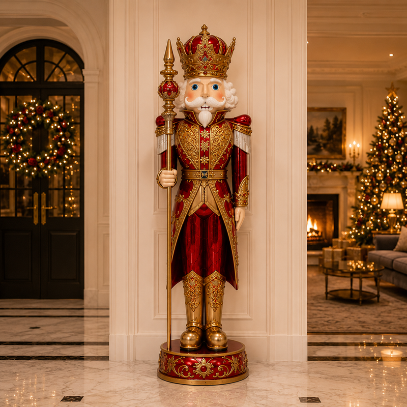 5 FT Metallic Red & Gold King Nutcracker With Staff