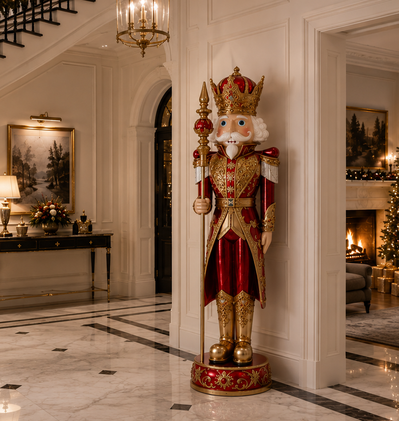 5 FT Metallic Red & Gold King Nutcracker With Staff