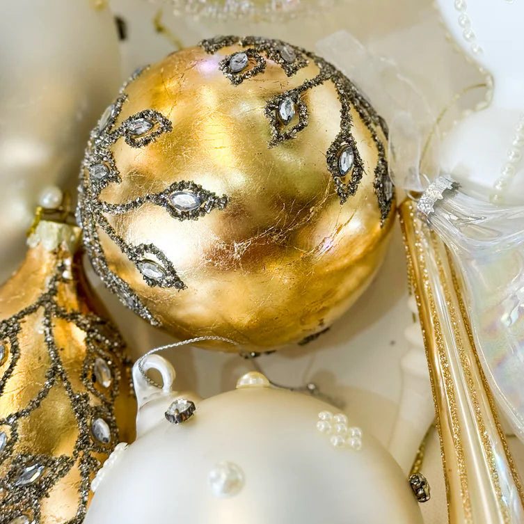 4"6" Gold Ball Finial Assorted Ornament Set Of 2