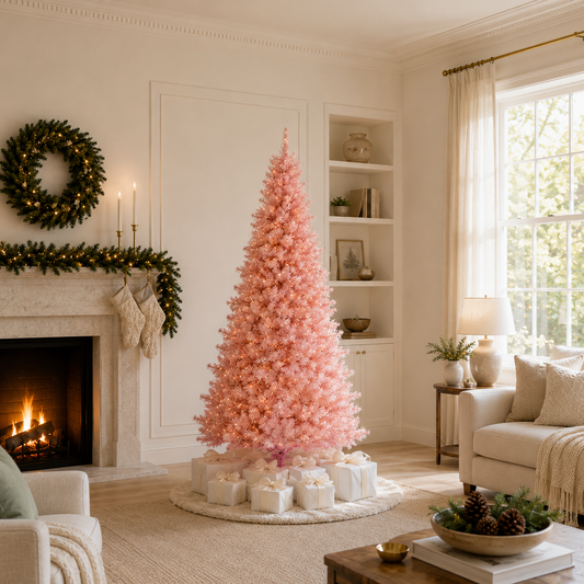 7.5 FT Pink Tinsel Slim Tree Pre-lit Clear Lights
