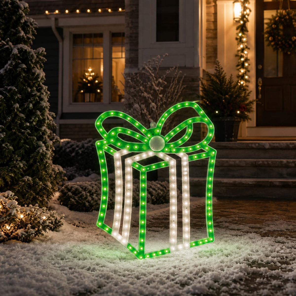 16" X 14" Green LED Present With Twinkle Effect
