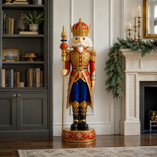5 FT Red, Blue & Gold King Nutcracker With Staff