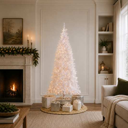 4 FT White Tiffany Tinsel Tree Pre-Lit Clear LED Lights