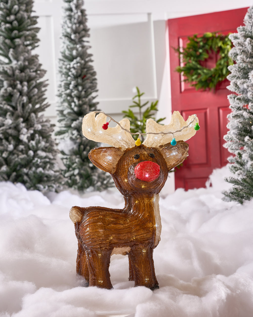 19" 48 LED Cool White Red Nose Reindeer