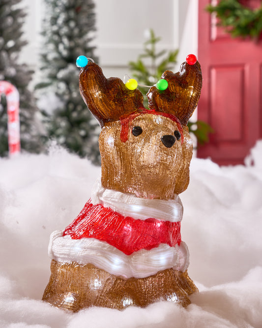 Perro festivo con astas, 13", 40 luces LED blancas frías