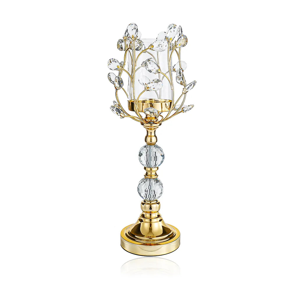 19" Crystal Candle Holder With Gold Jewel Base