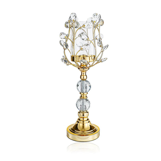 19" Crystal Candle Holder With Gold Jewel Base