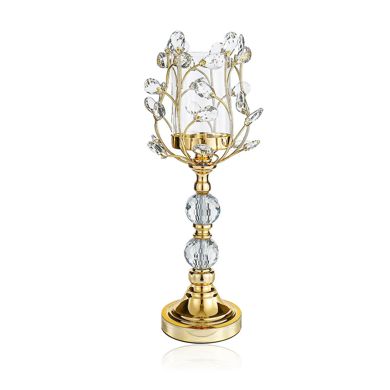 19" Crystal Candle Holder With Gold Jewel Base