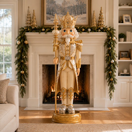 5 FT Gray, Gold & White King Nutcracker With Staff