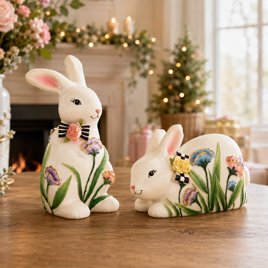 Mark Roberts 5.5" - 10.5" Flowered Rabbit Assorted Set Of 2