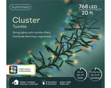 Luces agrupadas multicolores de 768 LED de 23 pies con cable verde, 8 funciones centelleantes