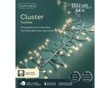 46 FT Cluster 1512 LED Warm White Trasnsparent Wire 8 Funtion Twinkle