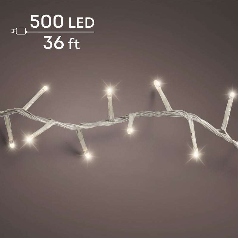 36 FT Compact 500 LED Warm White Transparent Wire 8 Function Twinkle