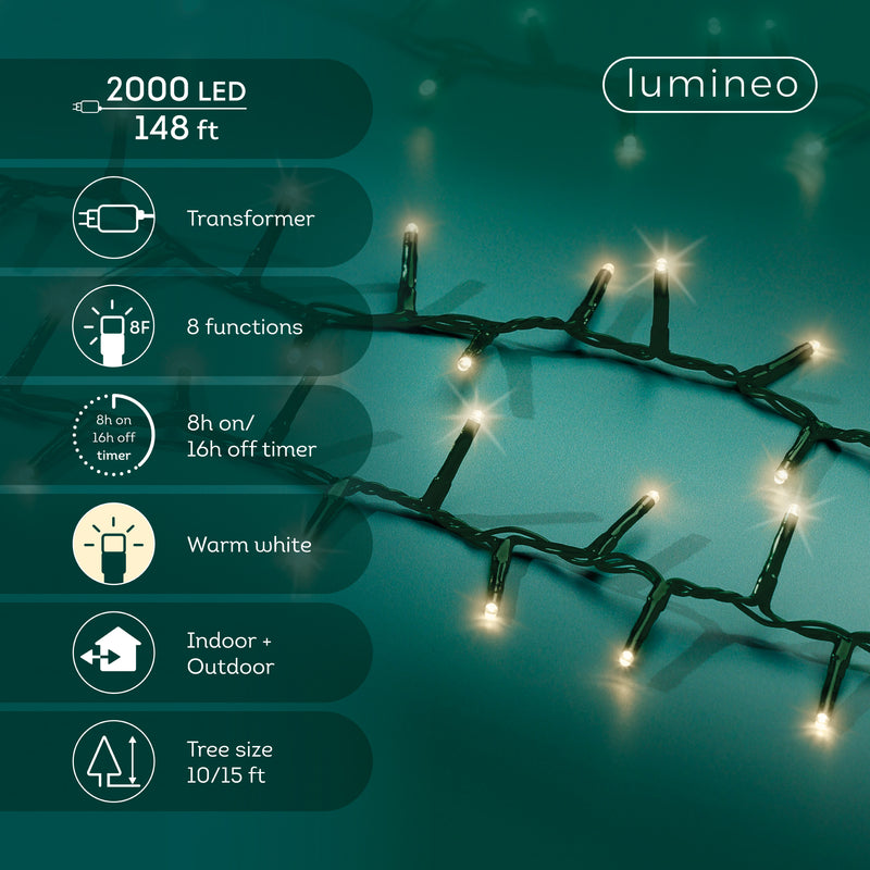 148 FT 2000 LED Warm White Compact Lights With Green Wire