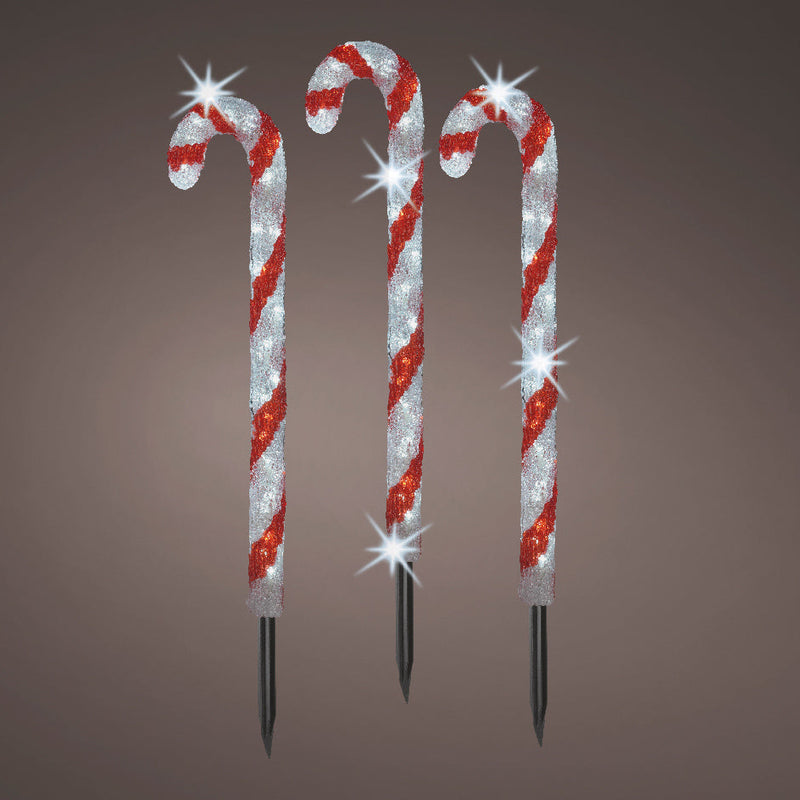 Set de 3 bastones de caramelo LED blancos fríos de 2 pies con 90 luces