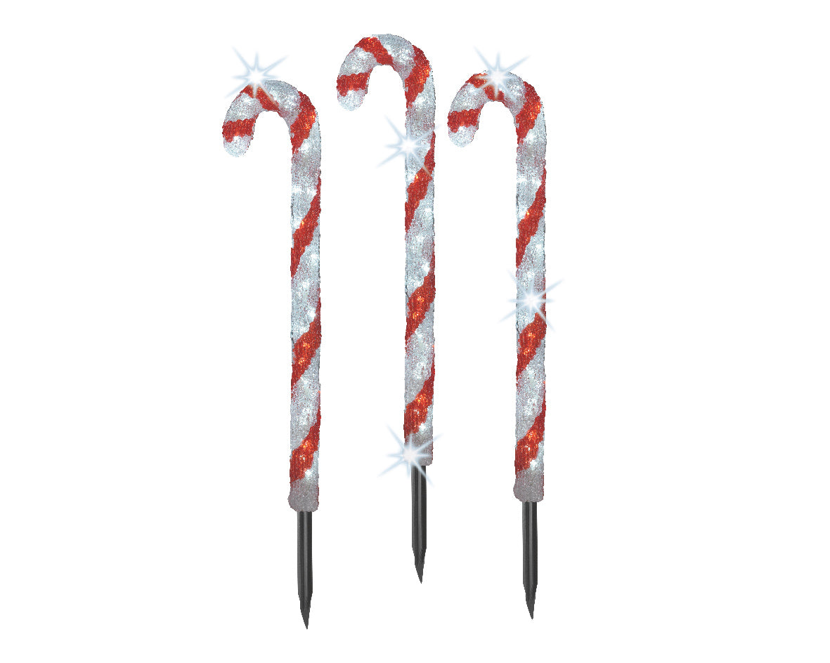 2 FT 90 LED Cool White Candy Canes Set Of 3