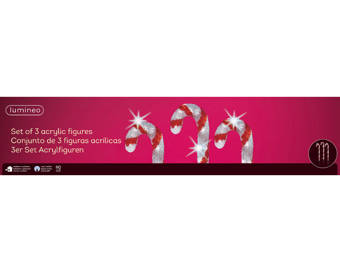 2 FT 90 LED Cool White Candy Canes Set Of 3
