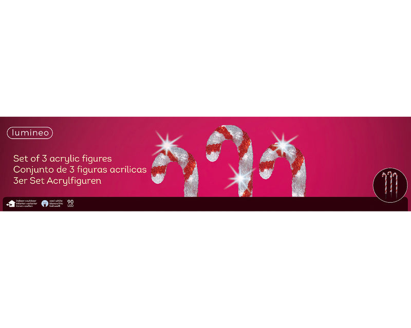 Set de 3 bastones de caramelo LED blancos fríos de 2 pies con 90 luces