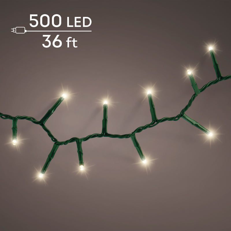 36 FT Compact 500 LED Warm White Green Wire 8 Function Twinkle