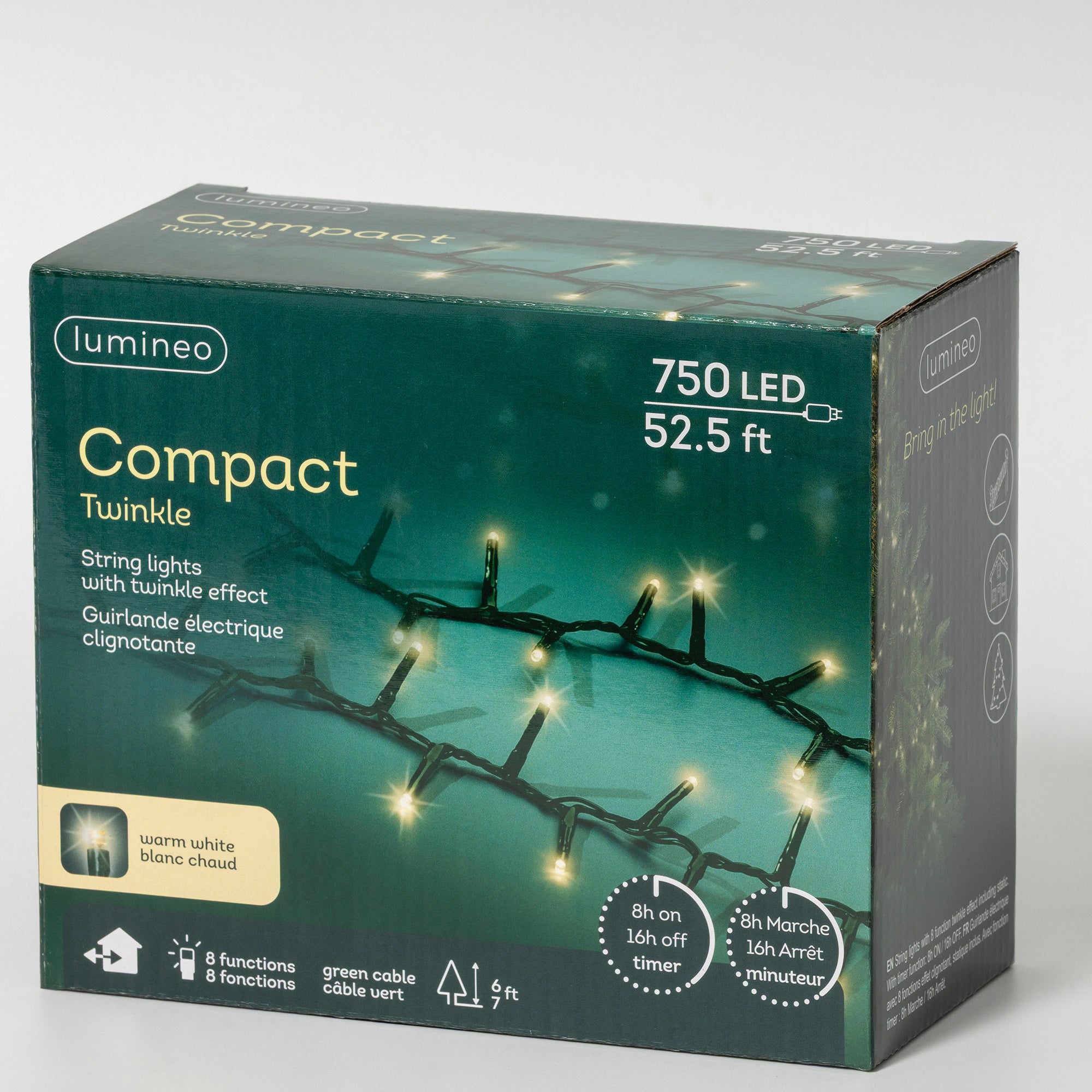 53 FT Compact 750 LED Warm White Lights With Green Wire