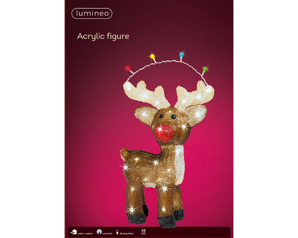 19" 48 LED Cool White Red Nose Reindeer