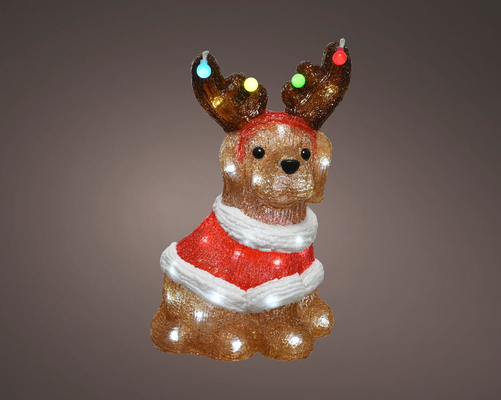 13" 40 LED Cool White Festive Dog With Antlers
