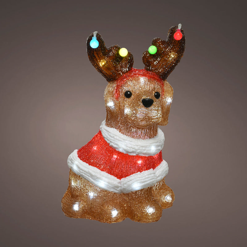 13" 40 LED Cool White Festive Dog With Antlers