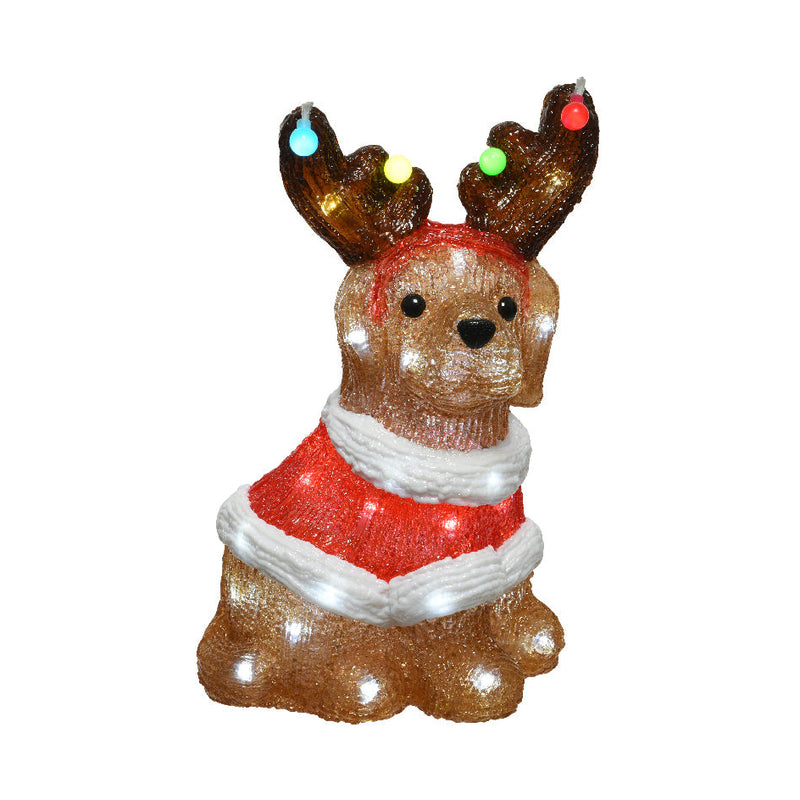 13" 40 LED Cool White Festive Dog With Antlers