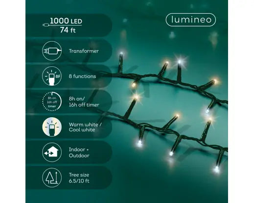 74 FT 1000 LED Warm White & Cool White Compact Lights With Green Wire