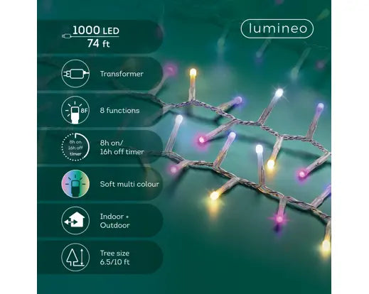 Luces de cadena compactas de 74 pies y 1000 LED con cable transparente