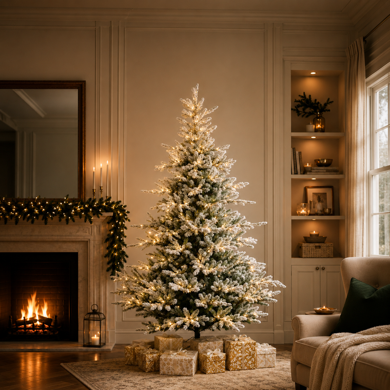 Grandis Fir Snowy Tree Pre-Lit Warm White Micro LED Lights 7'