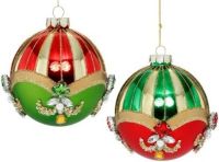 Mark Roberts 4" Red & Green Striped Jewel Glitter Ornament Box of 6