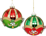 Mark Roberts 4" Red & Green Striped Jewel Glitter Ornament Box of 6