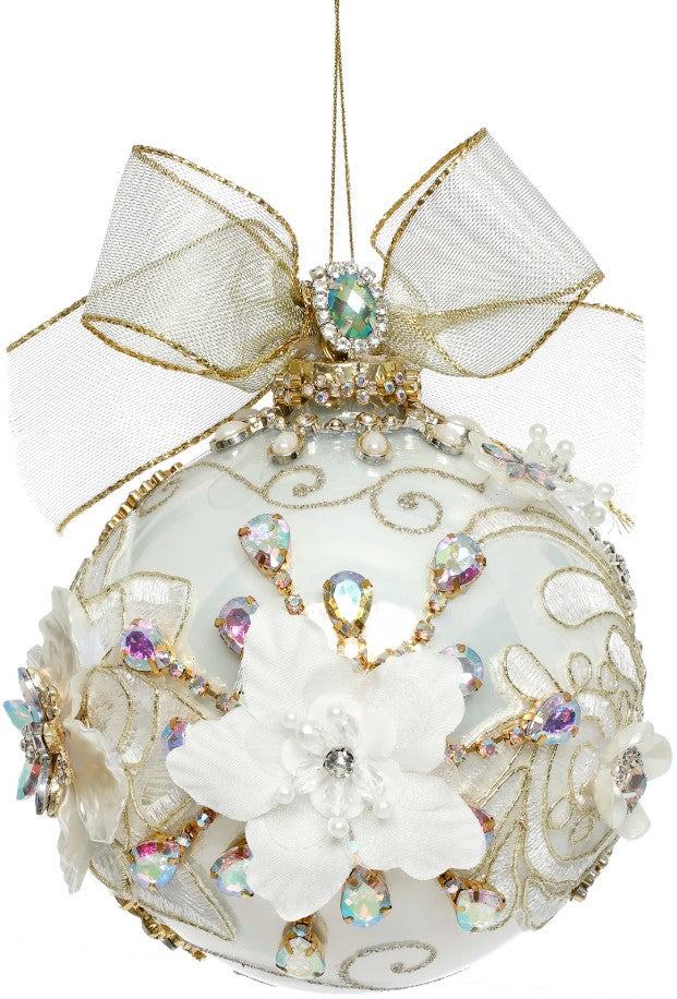 Mark Roberts 5" Ivory Pearl Kings Jewel Ball Ornament
