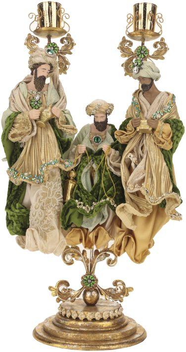 Mark Roberts 27" Green Three Kings on Pedestal