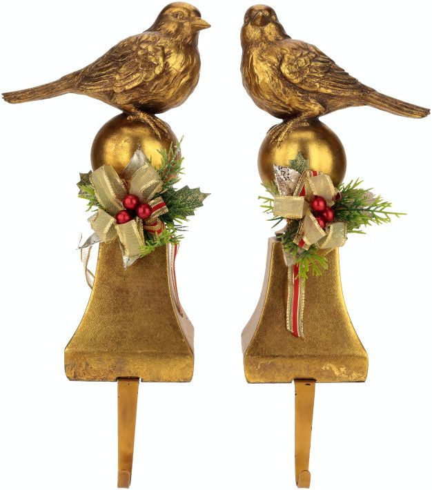 Mark Roberts 16" Gold Bird Stocking Holder Assorted Set Of 2