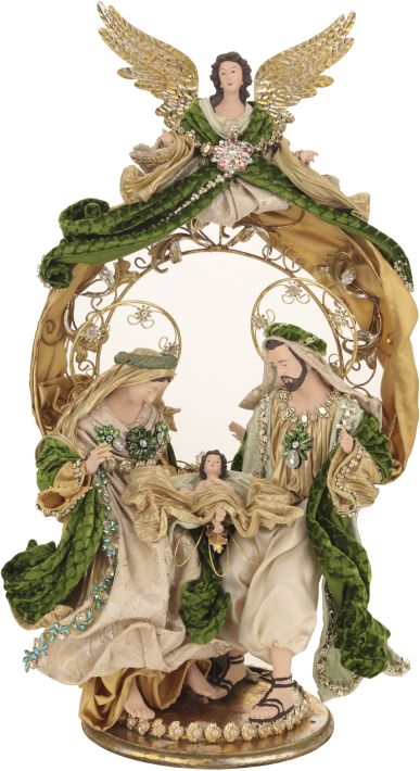 Mark Roberts 27.5" Green Holy Family With Angel On Creche